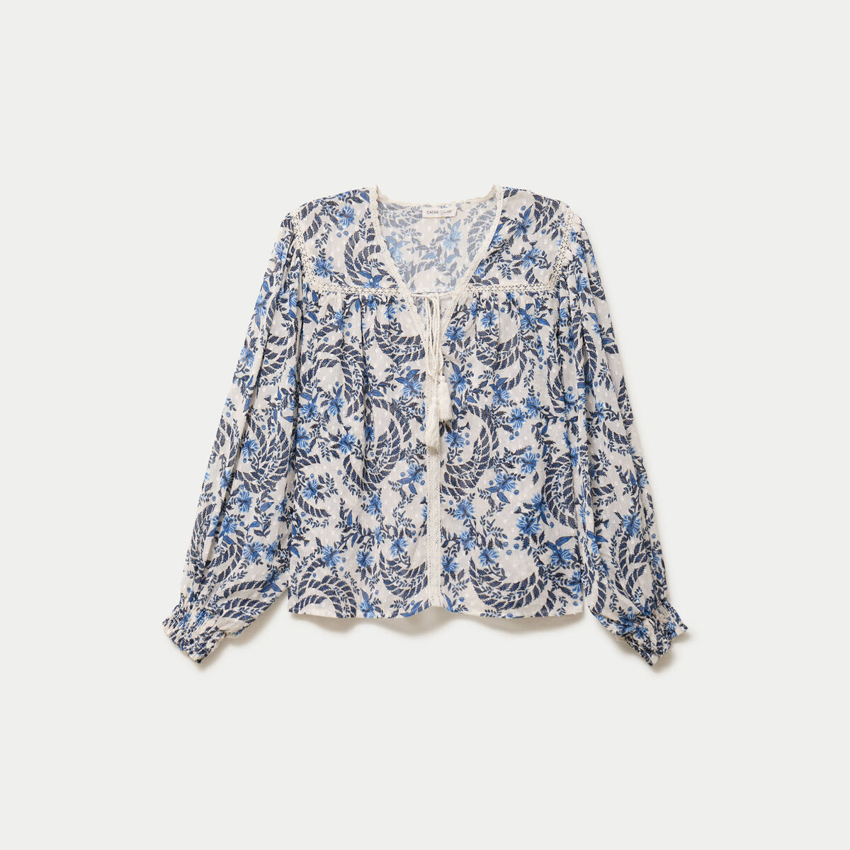 Blouse ample col v manches longues blanc femme