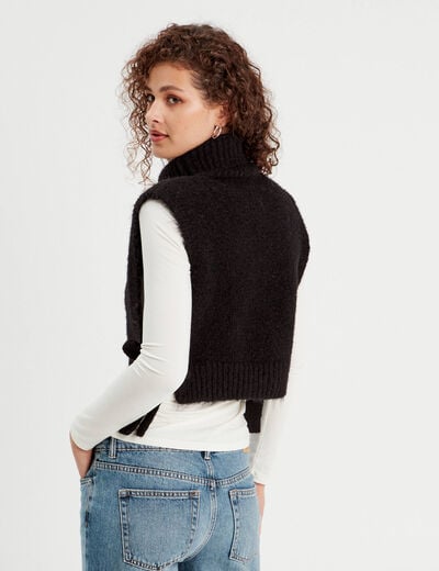 Pull sans manches col roul&eacute; noir femme