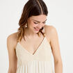 Robe bi-mati&egrave;re col v bretelles fines ecru femme