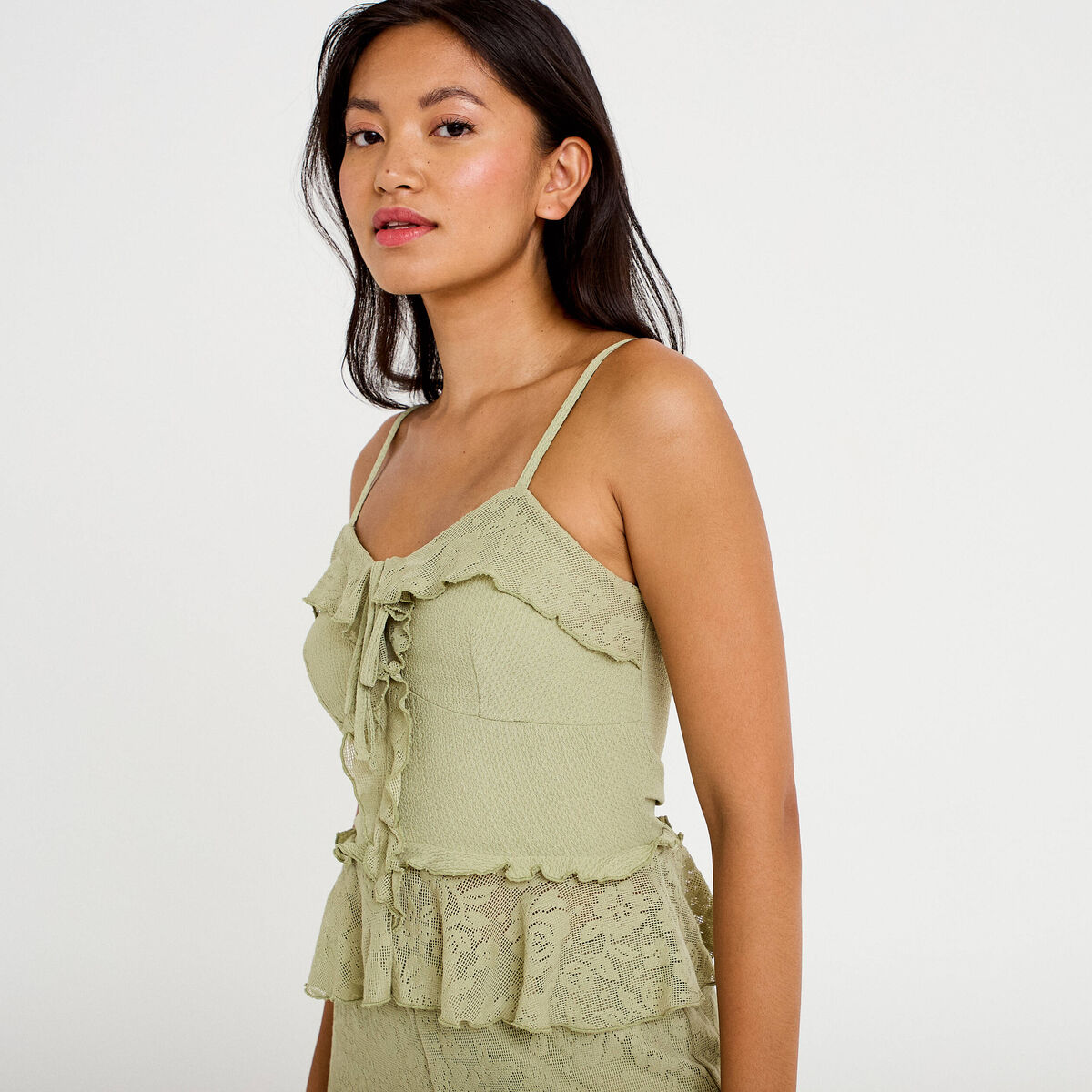 D&eacute;bardeur avec d&eacute;tail dentelle vert kaki femme