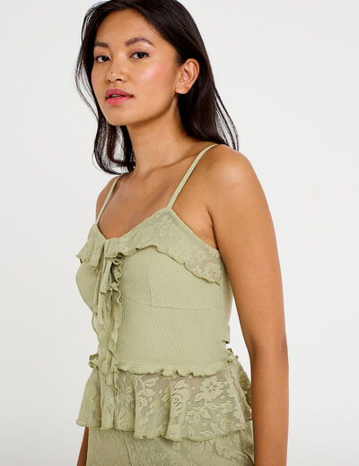 D&eacute;bardeur avec d&eacute;tail dentelle vert kaki femme
