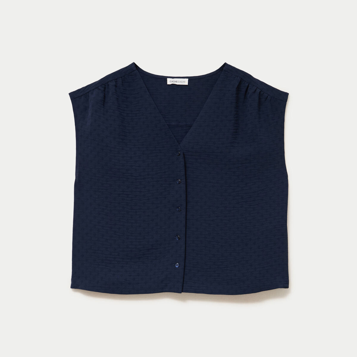 Blouse droite sans manches col v bleu marine femme