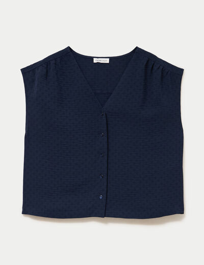 Blouse droite sans manches col v bleu marine femme