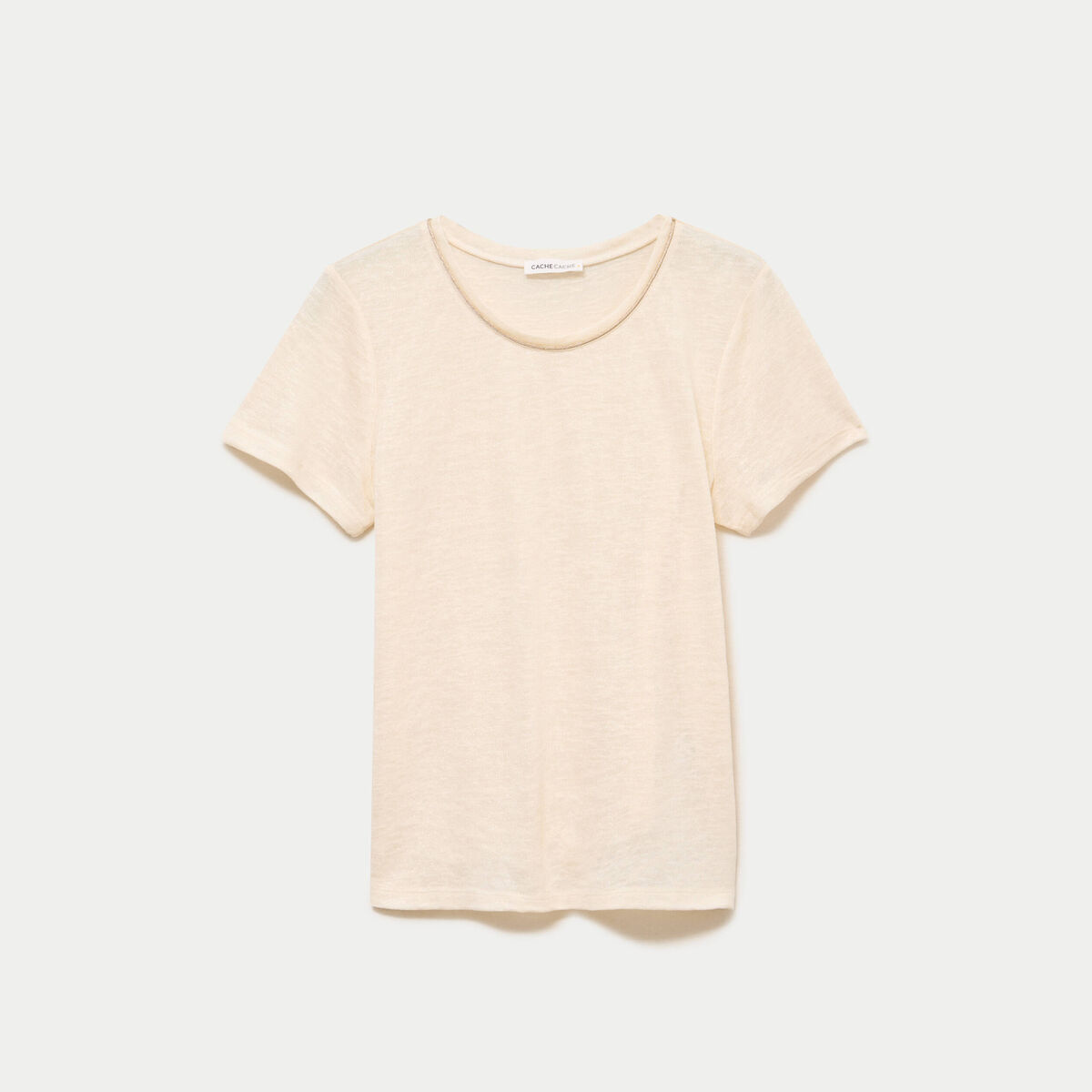 T-shirt col rond manches courtes couleur or femme