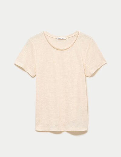 T-shirt col rond manches courtes couleur or femme
