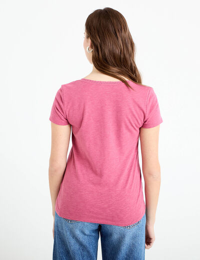 T-shirt col v manches courtes vieux rose femme