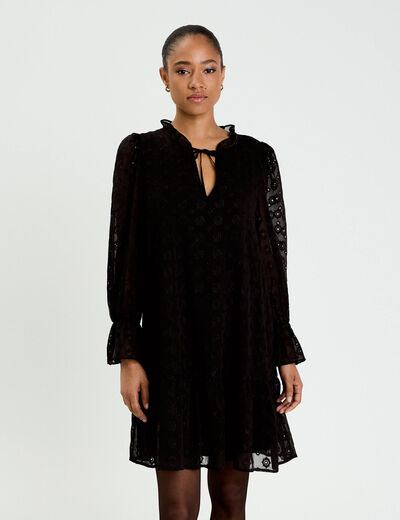 Robe &eacute;vas&eacute;e en voile brod&eacute; noir femme