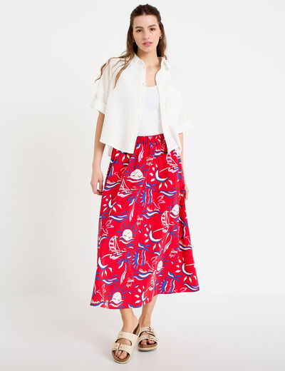 Jupon &eacute;vas&eacute; long rouge femme