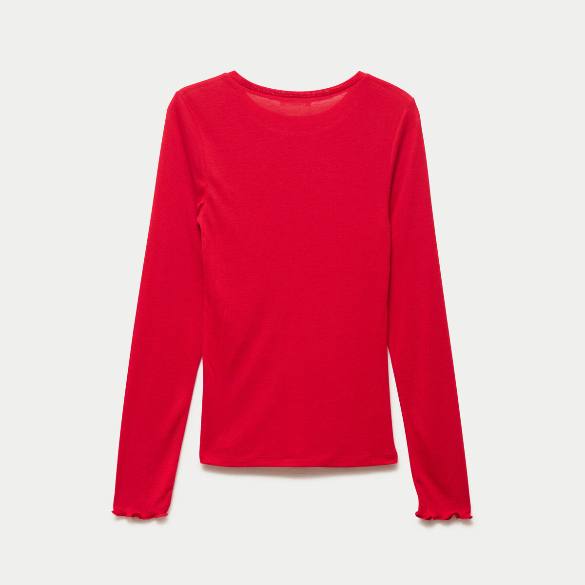 T-shirt ajust&eacute; col rond manches longues rouge femme