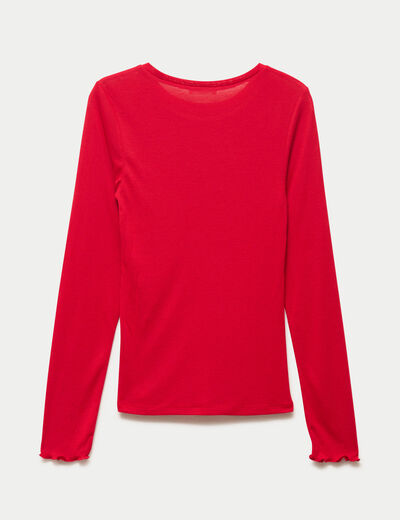 T-shirt ajust&eacute; col rond manches longues rouge femme