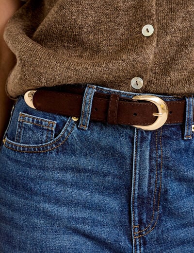 Ceinture fine aspect daim marron fonc&eacute; femme