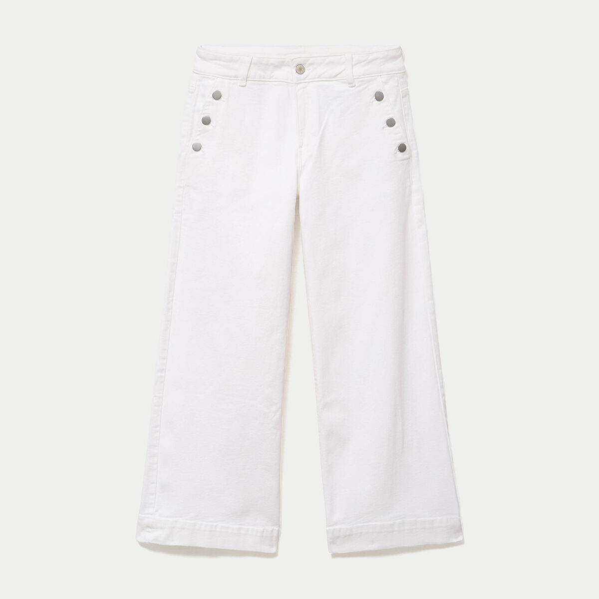 Jean wide leg cropped taille haute denim blanc femme