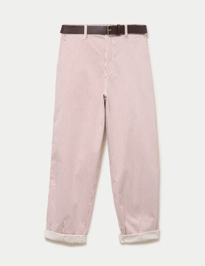 Pantalon chino 7/8&egrave;me taille &eacute;lastiqu&eacute;e vieux rose femme