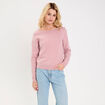 Pull fin col rond manches longues rose poudr&eacute;e femme
