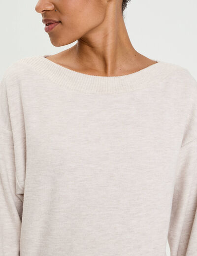 Sweat duveteux col rond manches longues sable femme