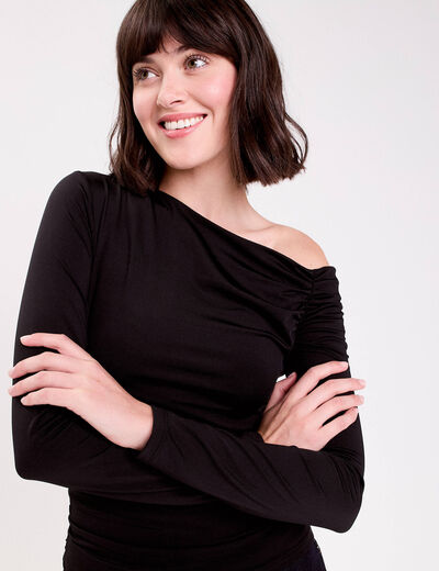 T-shirt ajust&eacute; manches longues noir femme