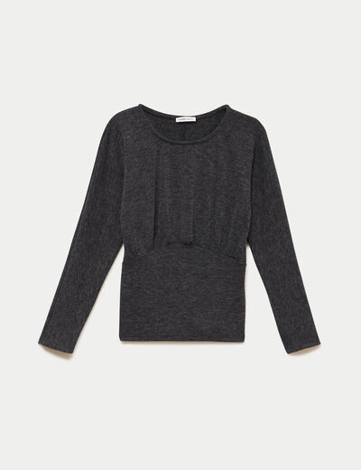 Pull col rond manches longues gris fonc&eacute; femme