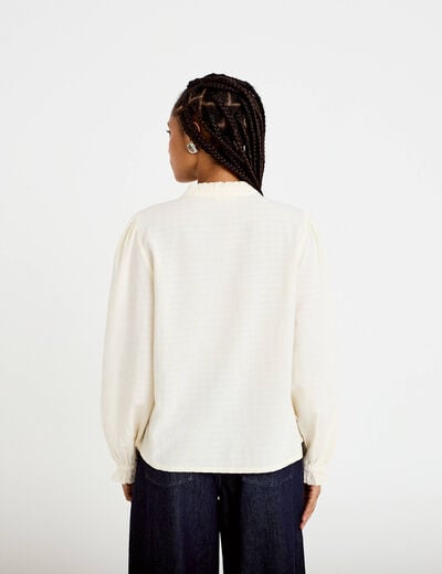 Blouse droite courte broderie ivoire femme
