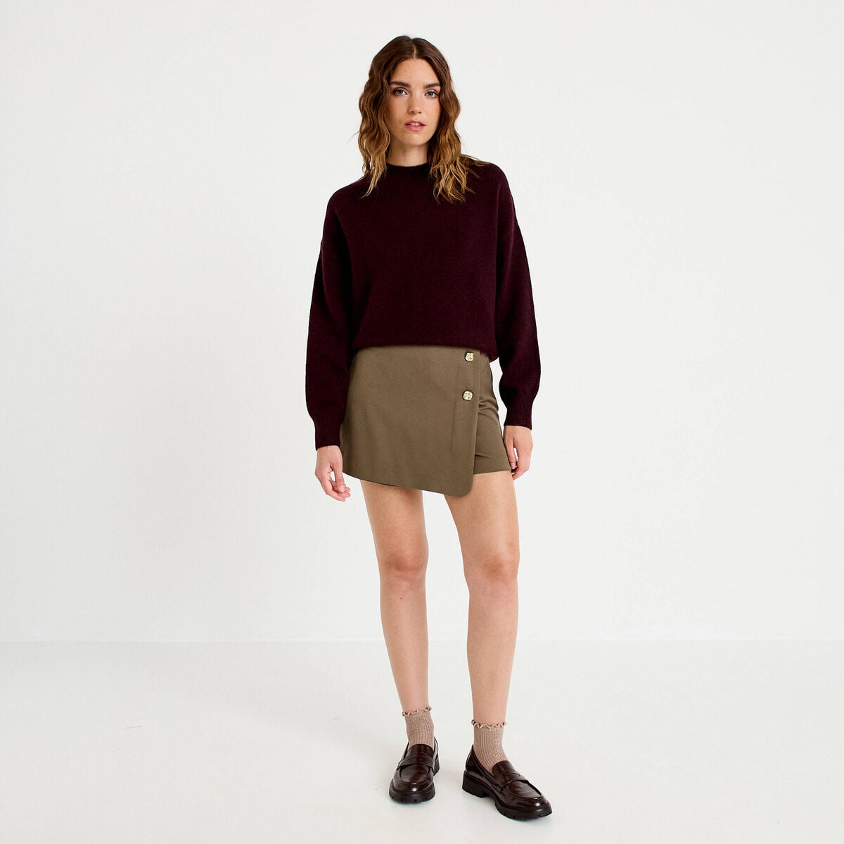 Jupe-short trap&egrave;ze courte taupe femme