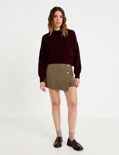 Jupe-short trap&egrave;ze courte taupe femme