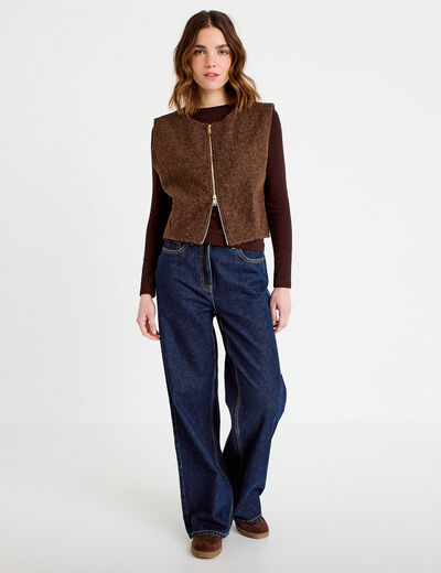 Veste sans manches effet polaire marron fonc&eacute; femme