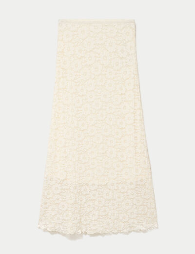 Jupe longue maille &agrave; relief ecru femme