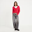 Gilet col v manches longues rouge femme