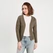 Gilet manches longues ajour&eacute; vert kaki femme