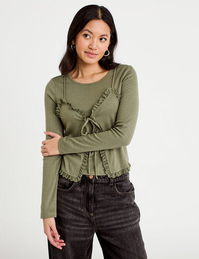 T-shirt 2-en-1 vert kaki femme