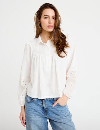 Blouse manches longues broderie ecru femme