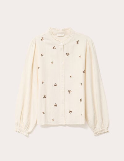 Blouse droite courte broderie ivoire femme