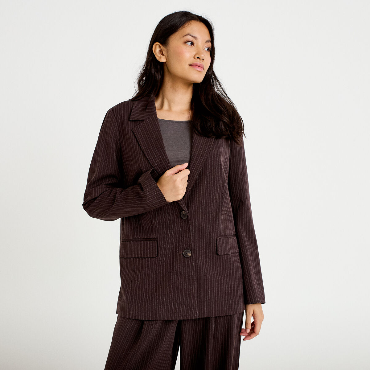 Blazer col classique manches longues marron femme