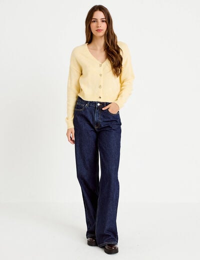 Gilet col v manches longues jaune clair femme