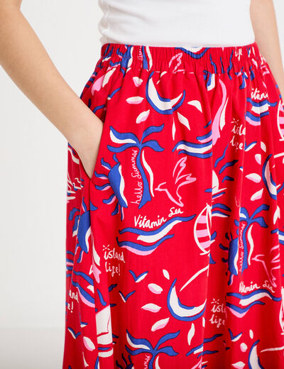 Jupon &eacute;vas&eacute; long rouge femme