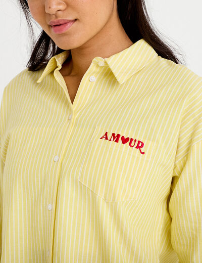 Chemise droite broderie col am&eacute;ricain jaune femme