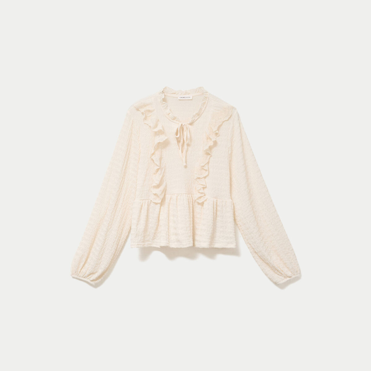 Blouse droite pliss&eacute;e col montant ecru femme