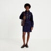 Robe courte &eacute;vas&eacute;e en jean brod&eacute;e bleu marine femme