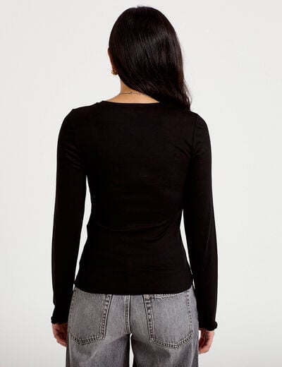 T-shirt ajust&eacute; col rond manches longues noir femme