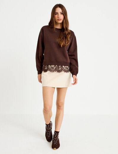 Jupe-short &eacute;vas&eacute;e velours ceinture ecru femme