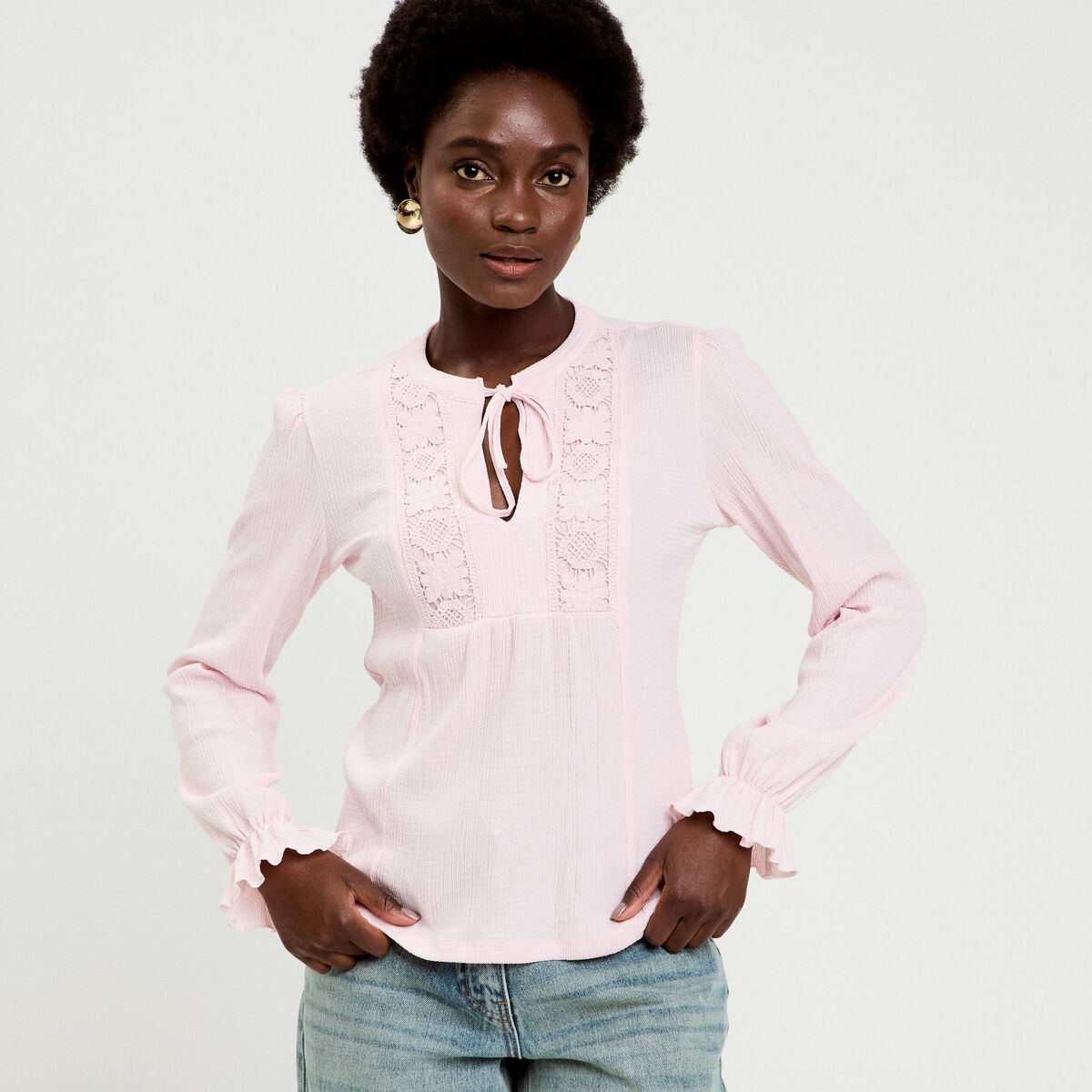 Blouse manches longues rose clair femme