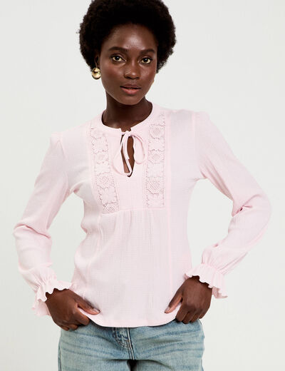 Blouse manches longues rose clair femme