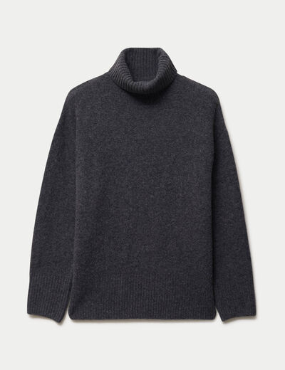 Pull col roul&eacute; manches longues gris femme