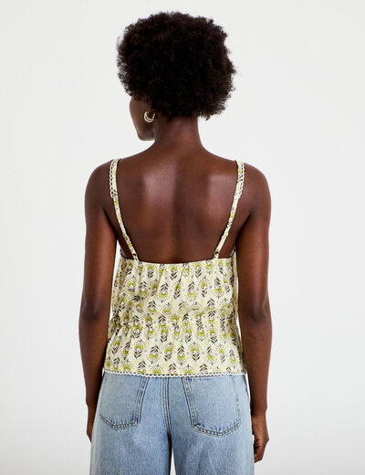 Top cintr&eacute; &agrave; fines bretelles col carr&eacute; blanc femme