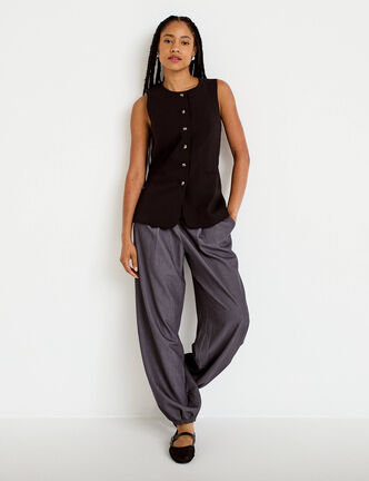 Pantalon bouffant city taille basse gris fonc&eacute; femme