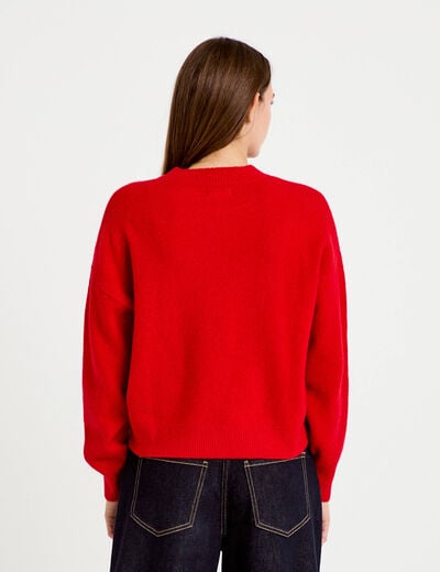 Pull col rond rouge femme