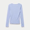 T-shirt ajust&eacute; col rond manches longues bleu clair femme
