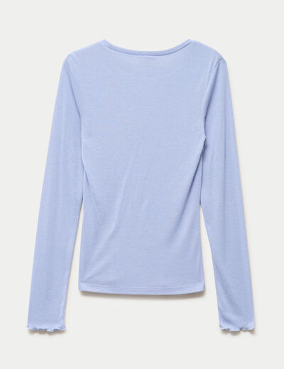 T-shirt ajust&eacute; col rond manches longues bleu clair femme