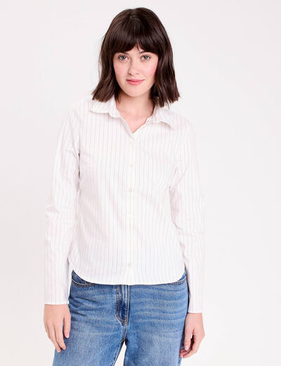 Chemise cintr&eacute;e manches longues blanc femme