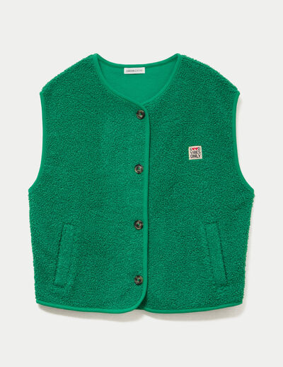 Gilet sans manches fausse fourrure vert fonc&eacute; femme