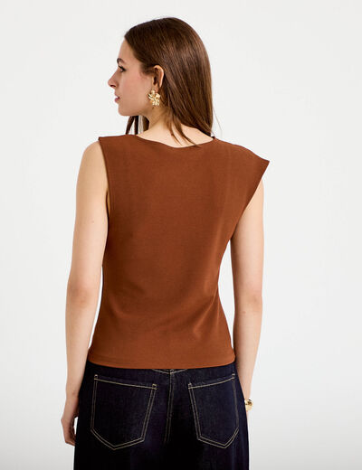 Top asym&eacute;trique d&eacute;tail bijou marron femme